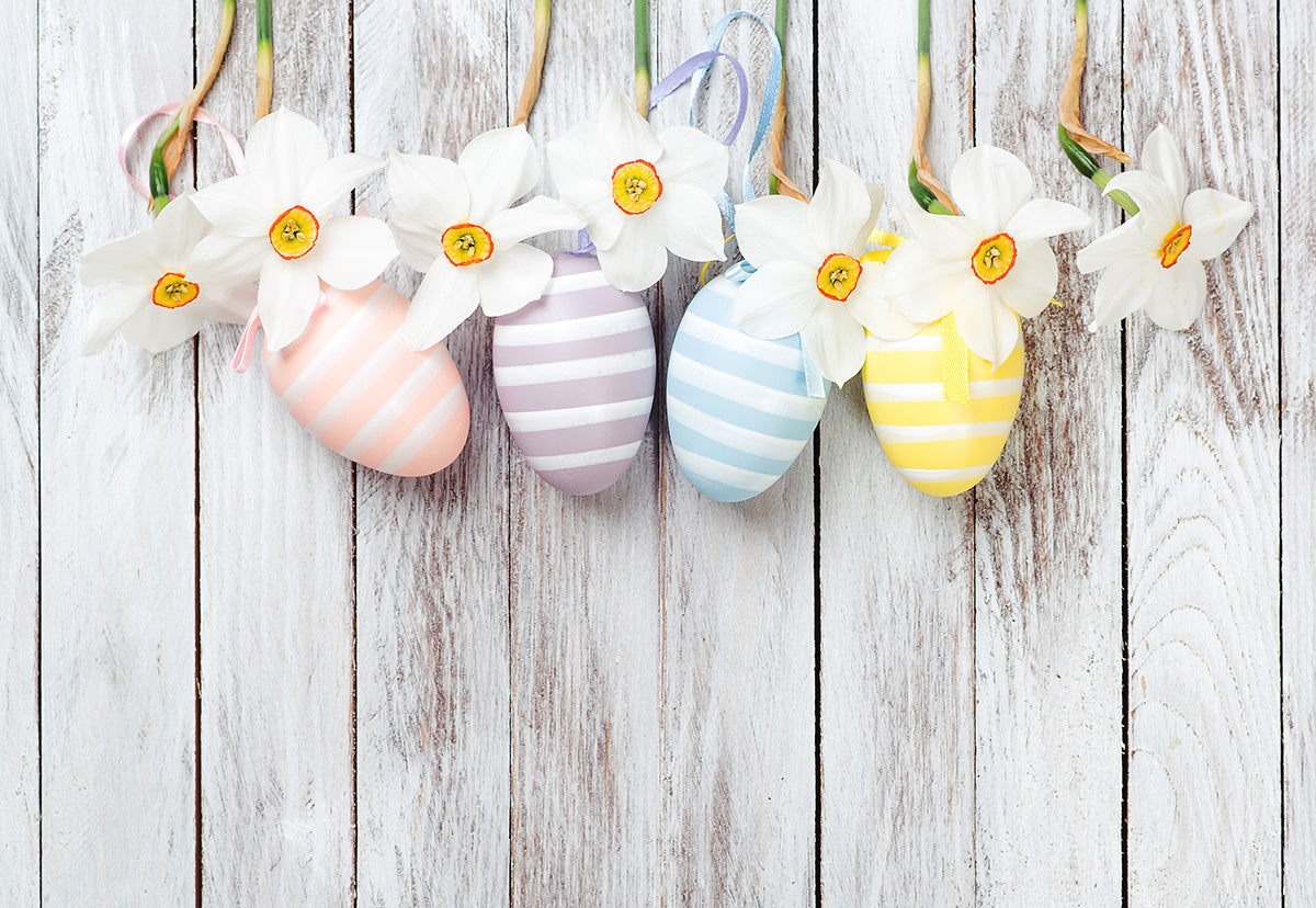 White Wood Eggs Flowers Easter Photo Backdrop for Studio – Starbackdrop