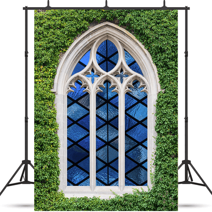 Stained Glass Windows Ivy Wall Church Backdrop SBH0609