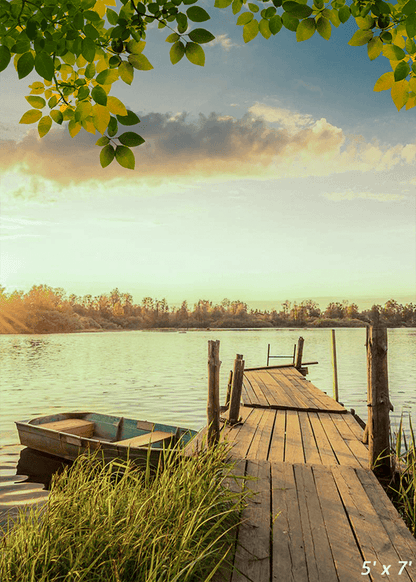 Red Autumn and Fishing Pier Fall Backdrop for Photo SBH0651