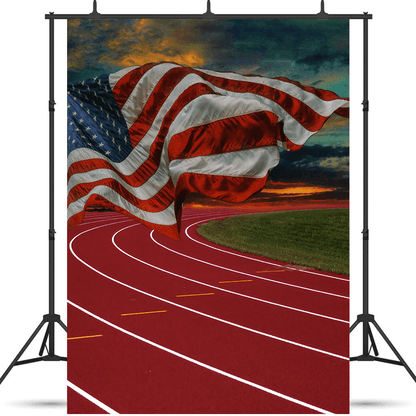 American Flag Flying Over Beautiful Sunset Sports Background SBH0652