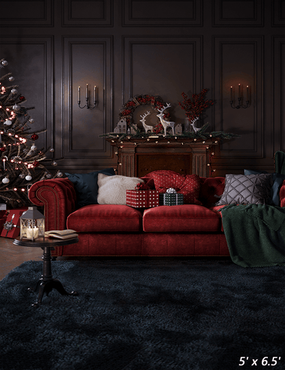 Red Velvet Sofa Christmas Backdrop for Photo Studio SBH0668