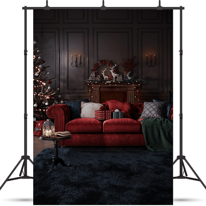 Red Velvet Sofa Christmas Backdrop for Photo Studio SBH0668