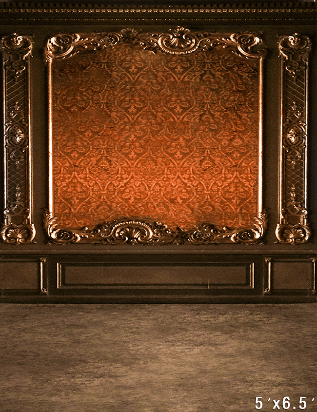 Luxurious Decor with Intricate Golden Patterns and Dark Wood Backdrop SBH0739