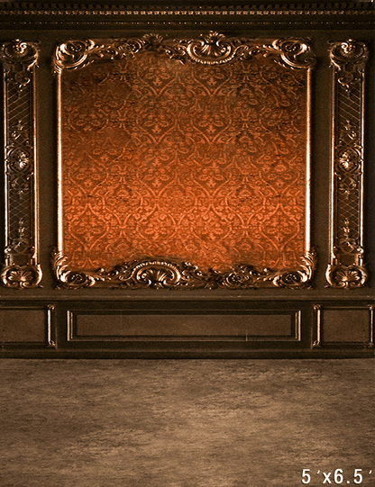 Luxurious Decor with Intricate Golden Patterns and Dark Wood Backdrop SBH0739