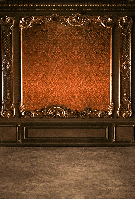 Luxurious Decor with Intricate Golden Patterns and Dark Wood Backdrop SBH0739