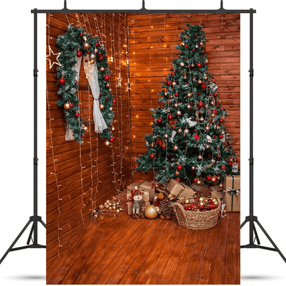 Green Christmas Tree Decorated Backdrop for Photography SBH0288