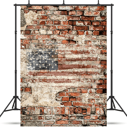 America Flag On Weathered Brick Wall Photography Backdrop SBH0168