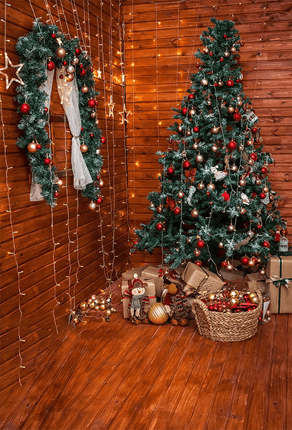 Green Christmas Tree Decorated Backdrop for Photography SBH0288