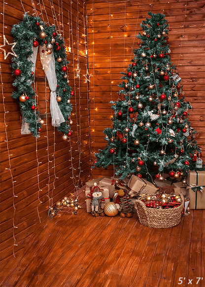 Green Christmas Tree Decorated Backdrop for Photography SBH0288