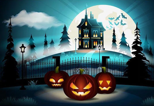 Buy Blue Dark Castle Secret Pumpkin Backdrop for Halloween Party ...