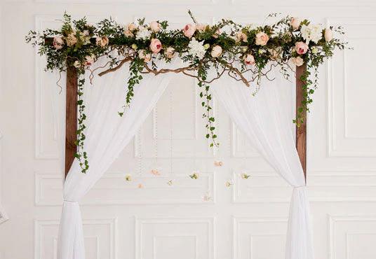 White Curtain Wall Flowers Door Backdrops for Wedding – Starbackdrop