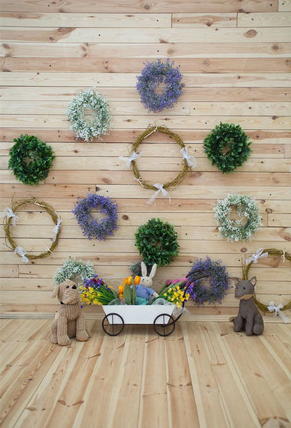 Spring Wooden Wreath Photography Backdrops for Pictures