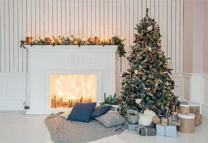 White Wood Wall Christmas Tree Backdrop for Picture