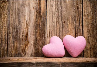 Grunge Wood Wall With Pink Hearts Backdrop Mother's Photography Background