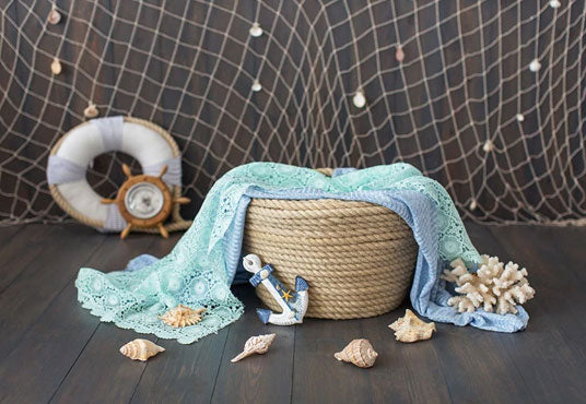 Nautical Net Anchor Dark Wooden Backdrop for Photo