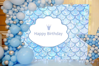 Mermaid Blue Photography Backdrop for Birthday Party