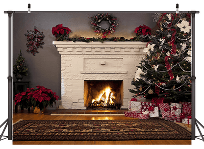 Indoor Christmas Fireplace Photography Backdrop SBH0249