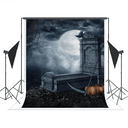 Cemetery Bright Moon Branches Halloween Backdrop