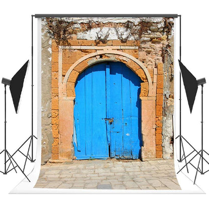 Rustic Door Distressed Blue Double Doors Scenic Photography Brick Background for Photo Booth K14841