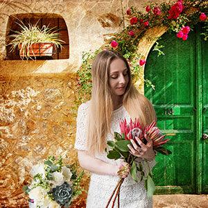 Beauty Flower Garden Door Photography Backdrop Tea Party Birthday Wedding Decoration Green Lawn Leaves Spring Wonderland Background