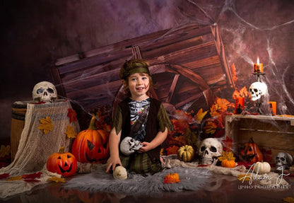 Brown Fall Leaves Wooden Cart Haystack Backdrops