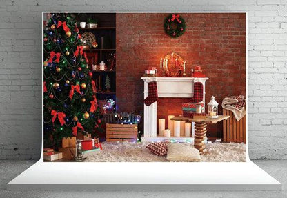 Red Brick Wall Christmas Backdrops