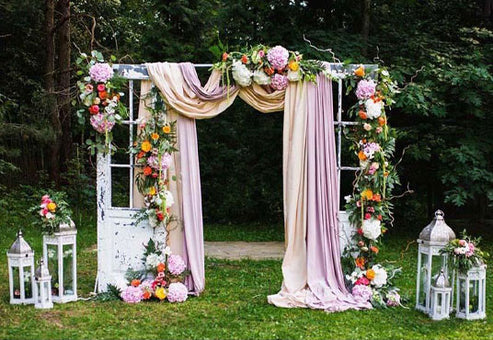 Buy Colorful Flowers Pink Curtain Door Backdrop for Wedding Ceremony ...