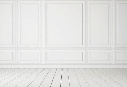 White Wall Wood Floor Wedding Photography Backdrop for Picture