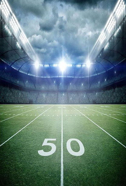 Sports Football Field Backdrop Bright Lights Grassland Night Stadium Photography Background