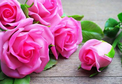 Red Flowers On Wood Floor Backdrop  Festival Valentine's Day Photography Background