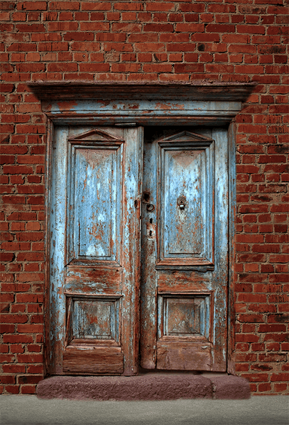 Antique Old Destroyed Blue Door Photography Backdrop SBH0197