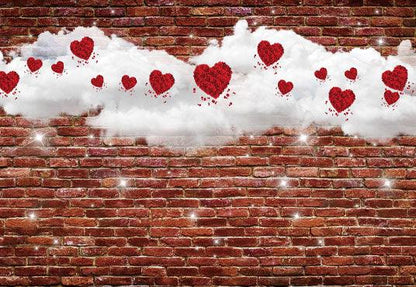 Red Brick Wall White Cloud Glitter Valentine's Day Backdrops