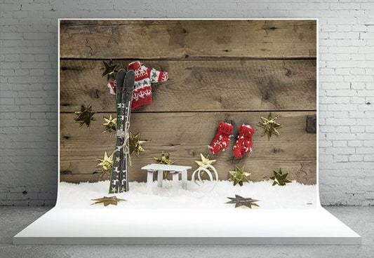 Ski Snow Winter Gold Star Photography Backdrops