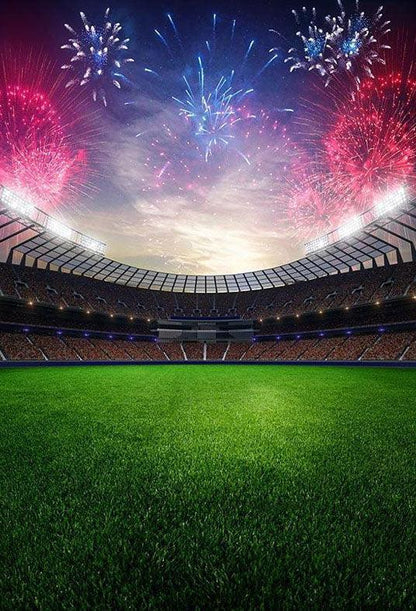 Stadium with Fireworks Backdrop Football Field Sports Photography Background