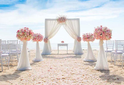 Muslin Curtain With Pink Flowers Backdrop for Wedding Ceremony Photography