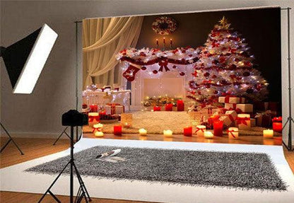 White Curtain Christmas Backdrop Red Socks Photography