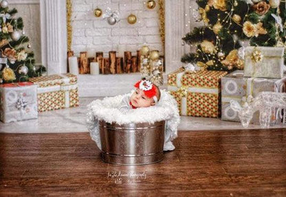 Christmas White Brick Fireplace Wood Floor Photography Backdrop