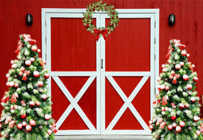 Christmas Wreath Red Barn Backdrop for Photography Prop