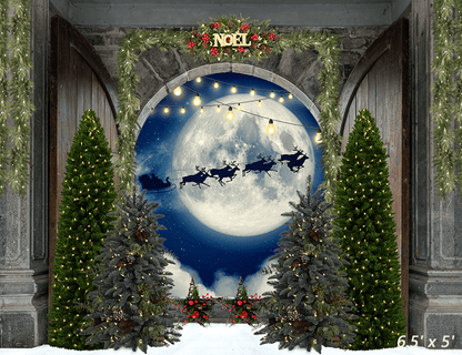 Big Moon Christmas Forest Backdrop for Photography SBH0274