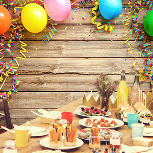 Colorful Balloon Streamers Wood Photography Backdrops  Photo Background for Happy Birthday Party