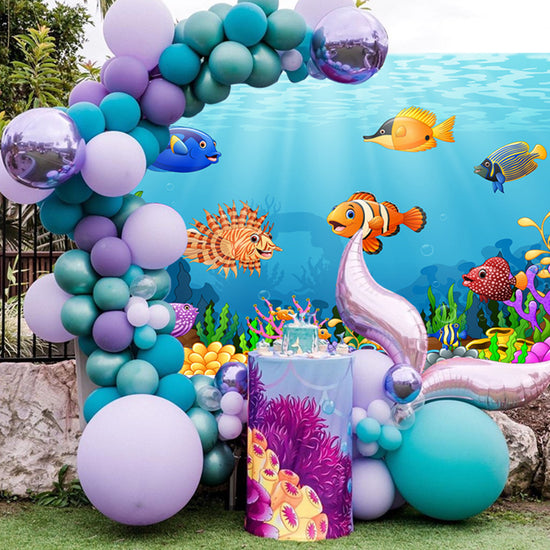 Underwater World Photo Backdrop Cartoon Fish Photography Background Bl ...