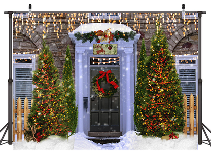 Christmas Porch Decorated Backdrop for Photography SBH0277