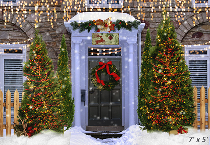 Christmas Porch Decorated Backdrop for Photography SBH0277