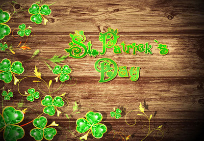 St. Patrick's Day Brown Wood Green Leaves Backdrops