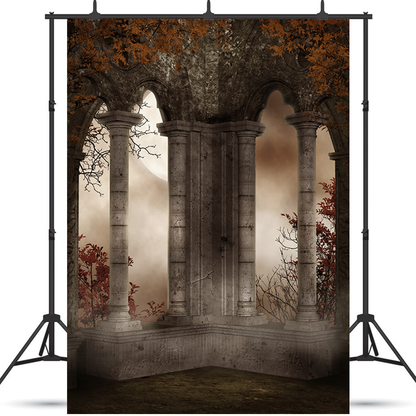 Castle Ruins With Red Leaves Photography Backdrop SBH0254