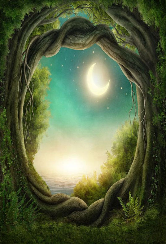 Buy Green forest Wonderful Big Tree Under Moon Backdrop for Photography ...