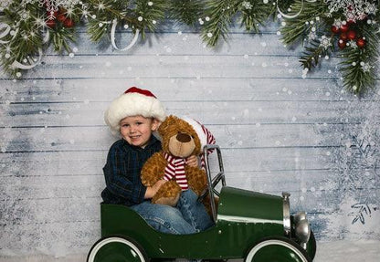 Wood Wall White Snowflake Christmas Photography Backdrop