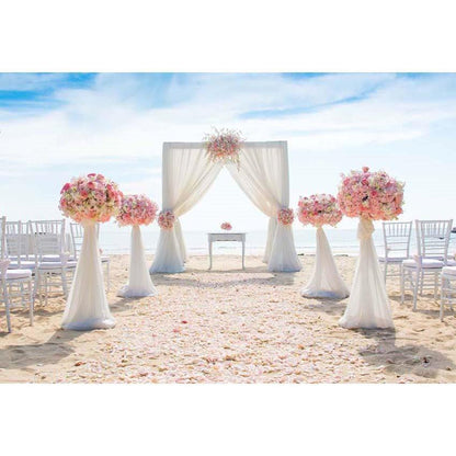 Muslin Curtain With Pink Flowers Backdrop for Wedding Ceremony Photography