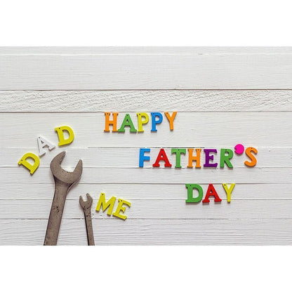 Happy Father's Day Background White Wood Floor Wrench Photography Background