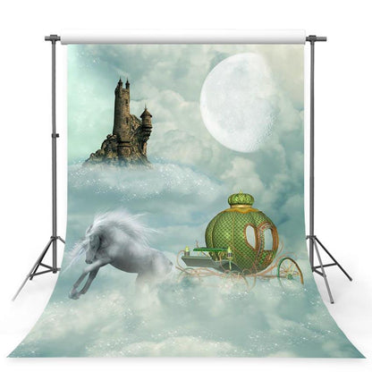 White Unicorn Green Pumpkin Backdrop Clouds Moon Castle Background